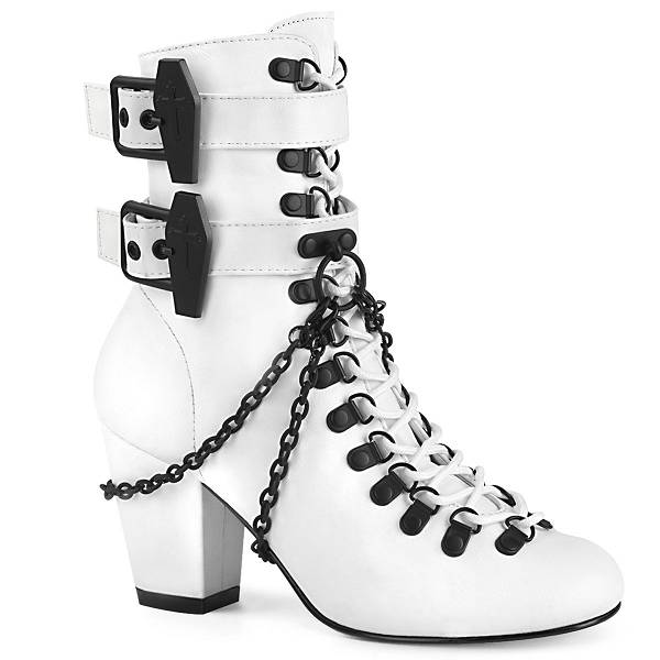 Demonia Vivika-128 White Vegan Leather Stiefel Herren D506-983 Gothic Stiefeletten Weiß Deutschland SALE